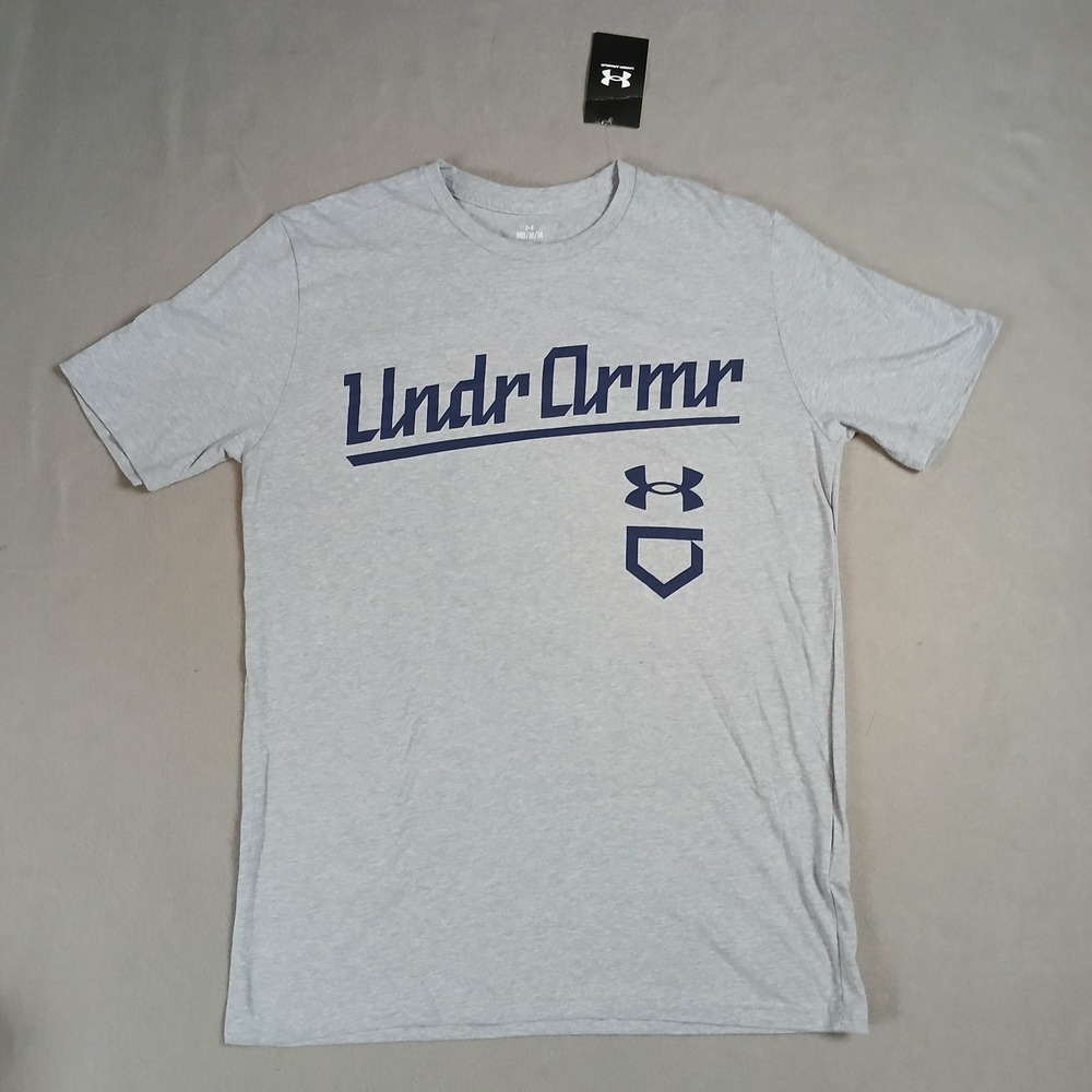 New Under Armour Shirt Men's Size Medium UA Baseball Script Tee TShirt Grey
